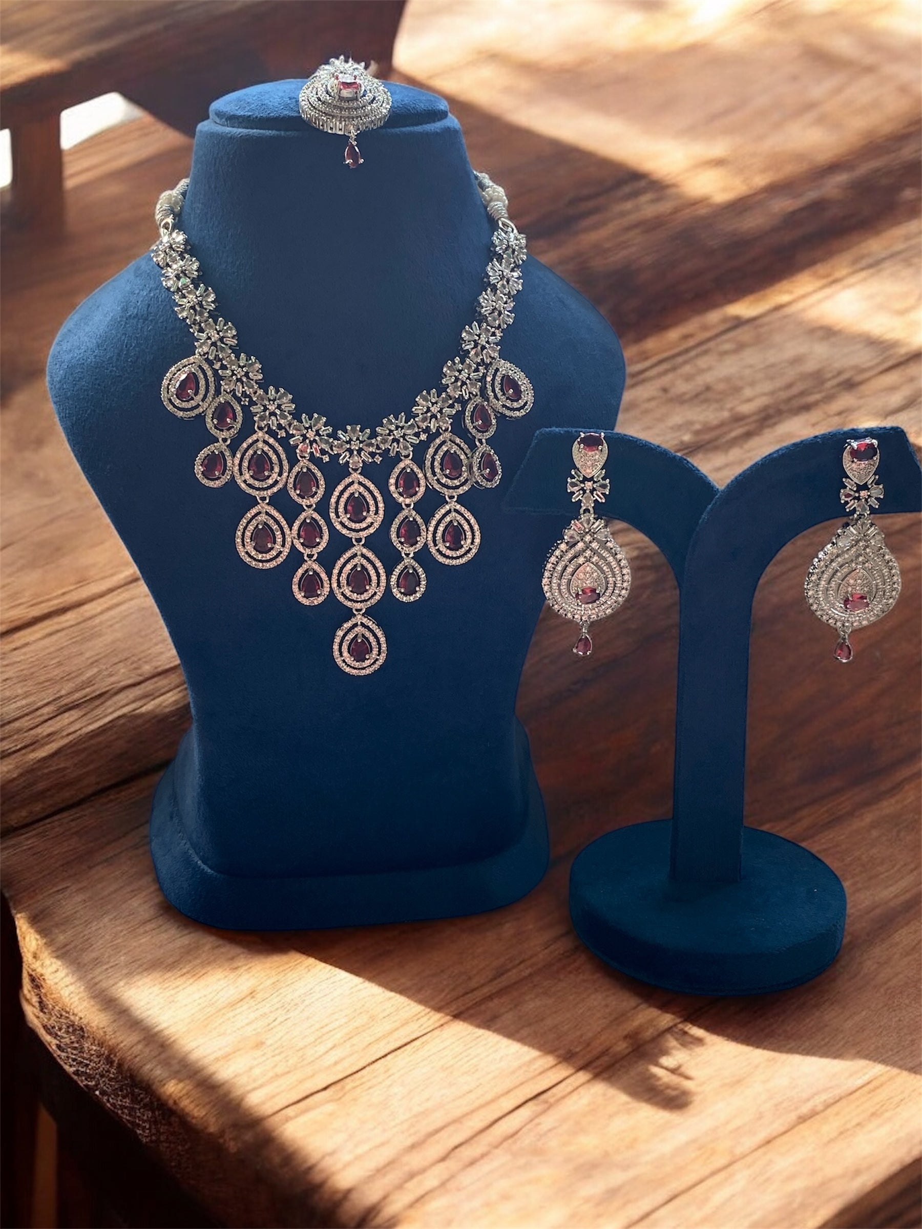 Elegant Designer American Diamond Jhallar Necklace in White, Earrings, Mangtika, and Bangles Set – A Complete Bridal Jewelry Ensemble